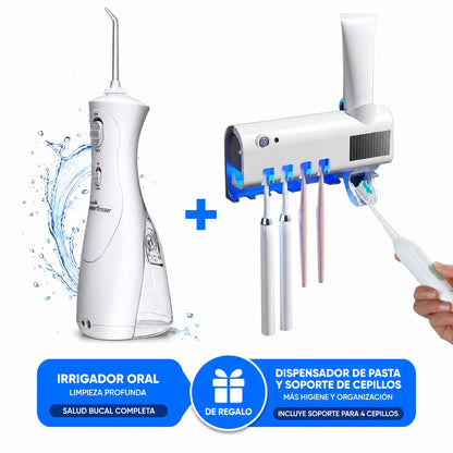Irrigador Oral Portátil + Esterilizador UV de Cepillos DE REGALO