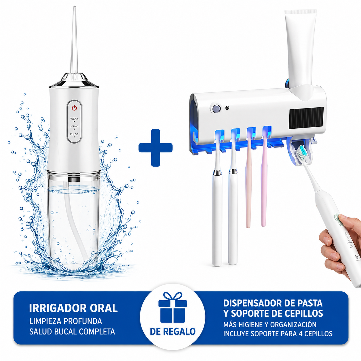 Irrigador Oral Portátil + Esterilizador UV de Cepillos DE REGALO